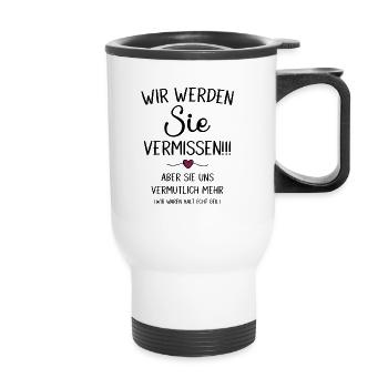 Wir werden Sie Vermissen Abschiedsgeschenk - Thermobecher mit Tragegriff - Weiß - Vorne