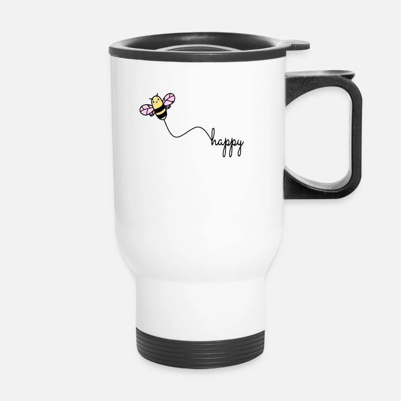 BEE HAPPY - Happy Environmental Protection BEE Wordplay - Thermal mug with handle - white