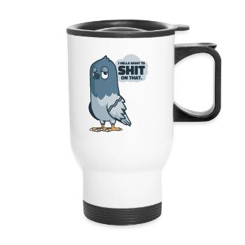 Taube Pooping Comics Vogel Fan Wildlife - Thermobecher mit Tragegriff - Weiß - Vorne