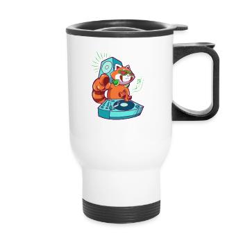 Cartoon Red Panda DJ at turntable - Thermal mug with handle - white - Front