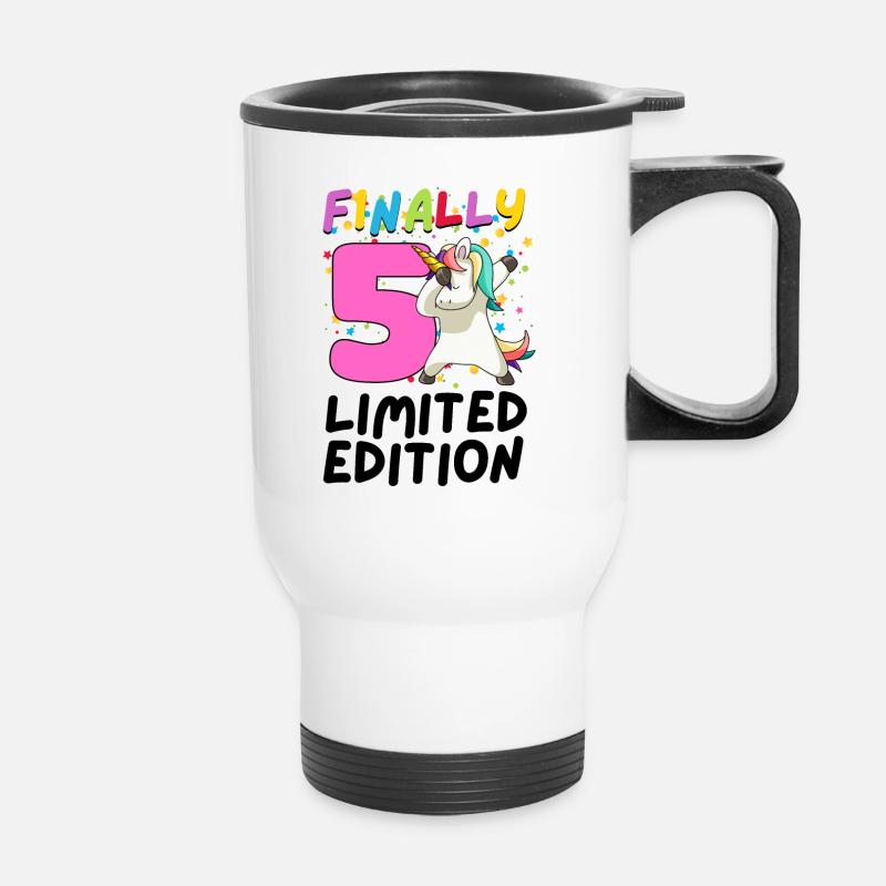 Finally 5 Limited Edition - Dabbing Einhorn - Thermobecher mit Tragegriff - Weiß