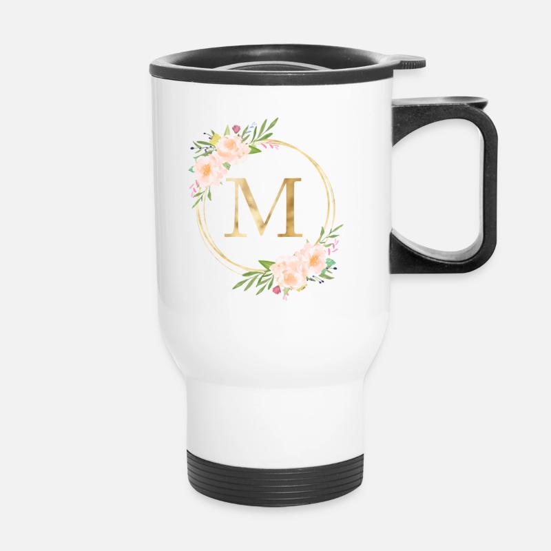Personalisierbar Monogramm M Blumen Kreis Pastell - Thermobecher mit Tragegriff - Weiß