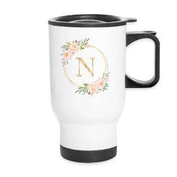 Personalisierbar Monogramm N Blumen Kreis Pastell - Thermobecher mit Tragegriff - Weiß - Vorne
