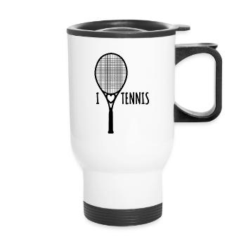 I love Tennis - Tennisschläger Herz - Hobby - Thermobecher mit Tragegriff - Weiß - Vorne
