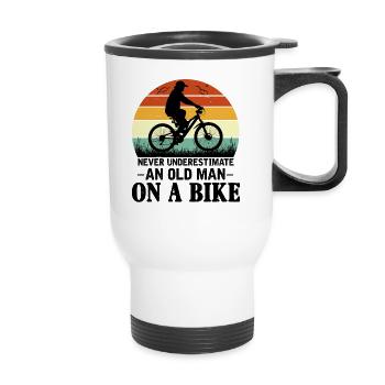 Old man bike - Thermal mug with handle - white - Front