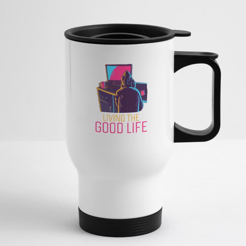 Living The Good Life Full Stack Coder Software Thermal mug with handle