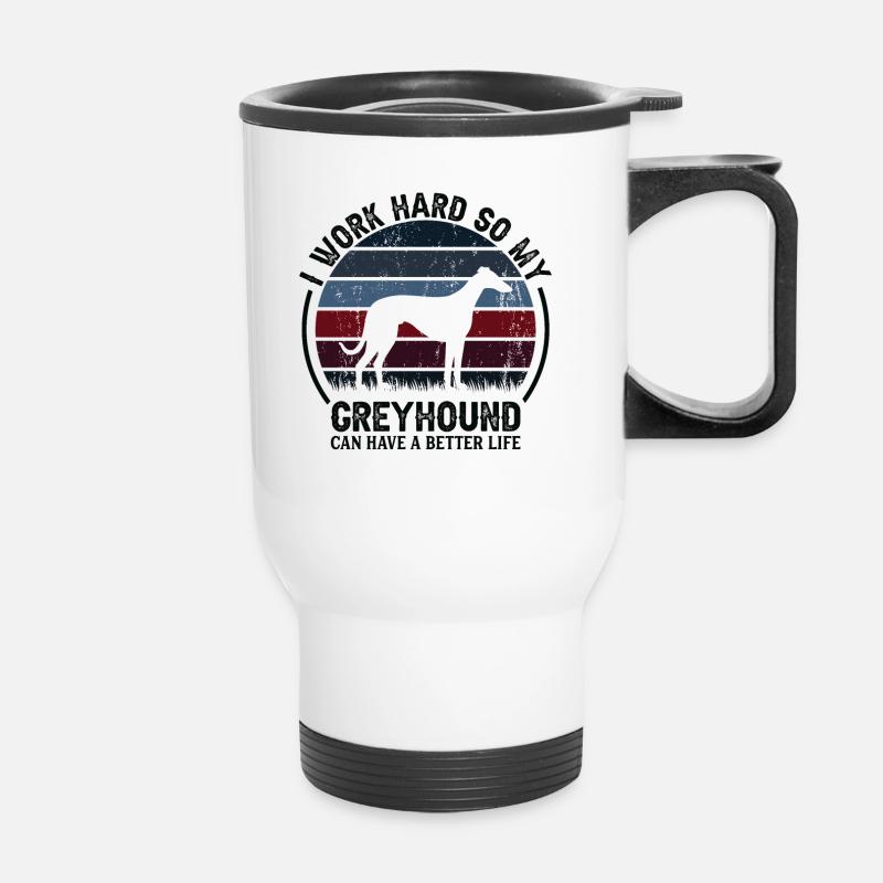 Travail acharné - Retro Greyhound - Tasse isotherme avec poignée - blanc