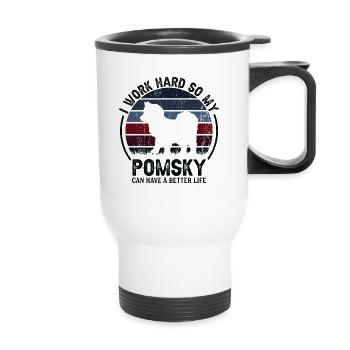 Travaillez dur - Retro Pomsky - Tasse isotherme avec poignée - blanc - Devant