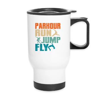 Parkour Run Jump Fly Traceur Free Running - Thermobecher mit Tragegriff - Weiß - Vorne