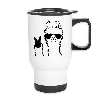Peace Zeichen Lama Sonnenbrille - Thermobecher mit Tragegriff - Weiß - Vorne