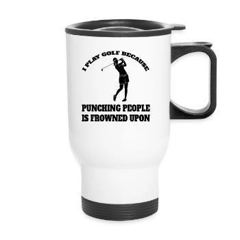 Golf Golfspielerin Golfschläger Spruch Golfball - Thermobecher mit Tragegriff - Weiß - Vorne