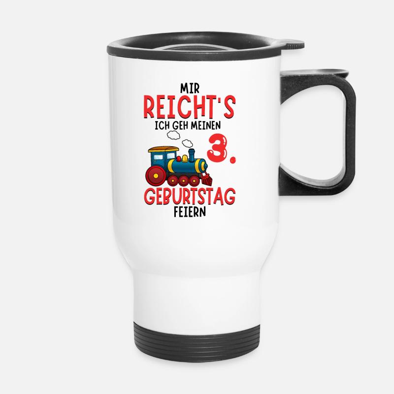 3. Geburtstag Geburtstagsgeschenk mit Eisenbahn - Thermobecher mit Tragegriff - Weiß