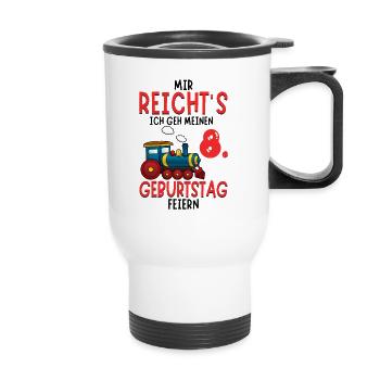 8. Geburtstag Geburtstagsgeschenk mit Eisenbahn - Thermobecher mit Tragegriff - Weiß - Vorne