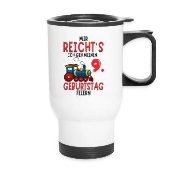 9. Geburtstag Geburtstagsgeschenk mit Eisenbahn - Thermobecher mit Tragegriff - Weiß - Vorne
