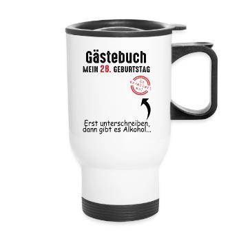 28. Geburtstag Gästebuch 28 Jahre - Thermobecher mit Tragegriff - Weiß - Vorne