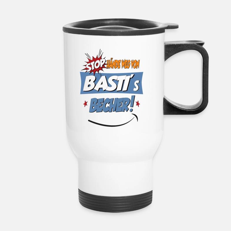 Hände weg vom Basti seinem Becher, - Thermobecher mit Tragegriff - Weiß