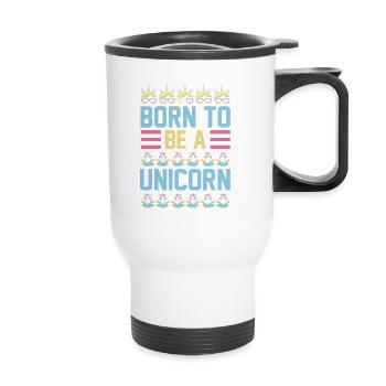 Einhorn Born To Be A Unicorn - Thermobecher mit Tragegriff - Weiß - Vorne