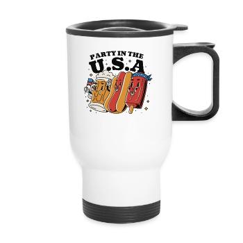 Party in den USA 4. Juli Bier Hotdog Eis am Stiel - Thermobecher mit Tragegriff - Weiß - Vorne