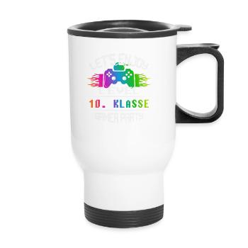 Level 10. KLASSE keep calm and game on - Thermobecher mit Tragegriff - Weiß - Vorne