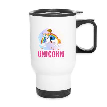 Restez calme et montez une licorne licorne - Tasse isotherme avec poignée - blanc - Devant