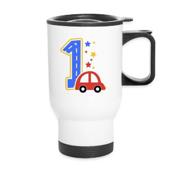 Kids Birthday Number 1 ToyCars für Kinder Jungen - Thermobecher mit Tragegriff - Weiß - Vorne