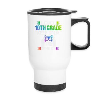 Level 10TH GRADE keep calm and game on - Thermobecher mit Tragegriff - Weiß - Vorne