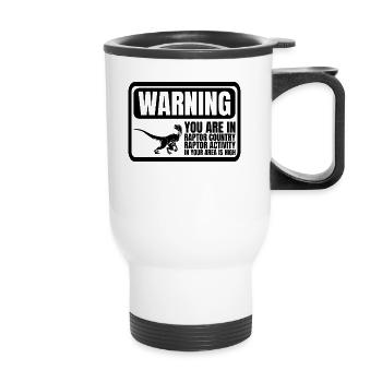 Raptor Warnschild Raptor Country Dinosaurier Rapto - Thermobecher mit Tragegriff - Weiß - Vorne