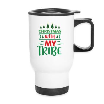 Ugly Christmas Weihnachten ist mein Tribe Sprüche - Thermobecher mit Tragegriff - Weiß - Vorne