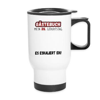 35. Geburtstag Mann Frau Gästebuch Lustig Geschenk - Thermobecher mit Tragegriff - Weiß - Vorne