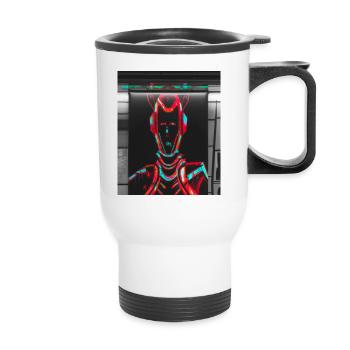 Futuristic cyborg in subway station - Thermal mug with handle - white - Front
