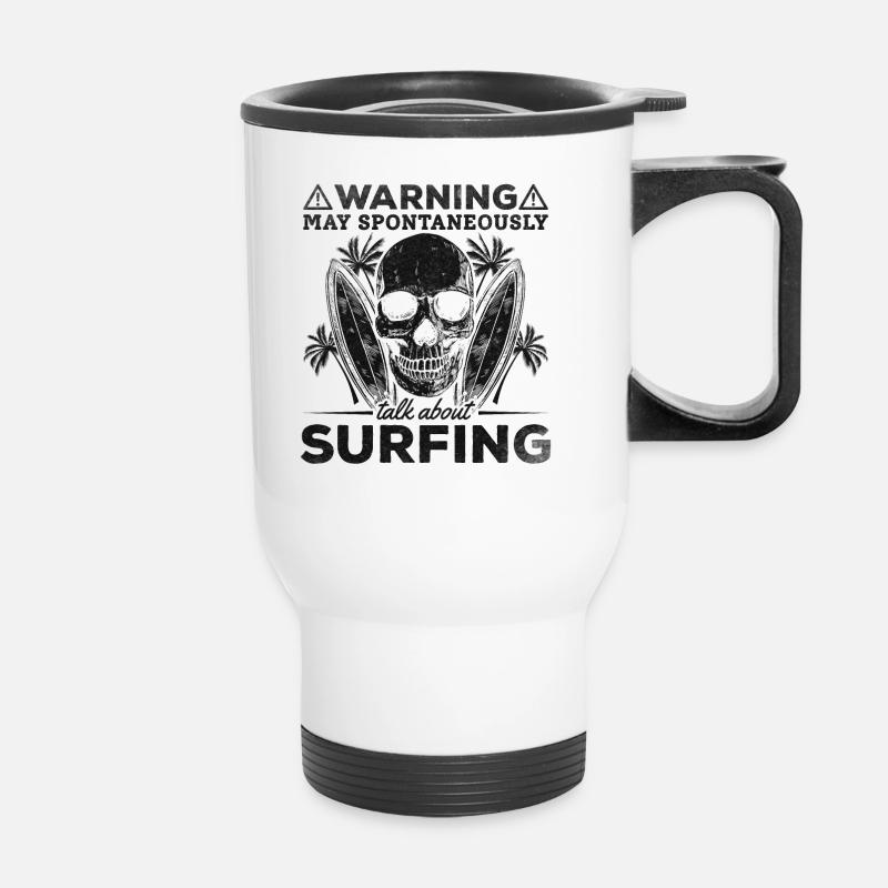 Warning when water surfing can be spontaneous about surfing - Thermal mug with handle - white