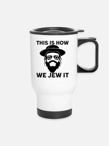 So j�d wir es Chanukah Hanukka j�disch - Thermobecher mit Tragegriff - Weiß