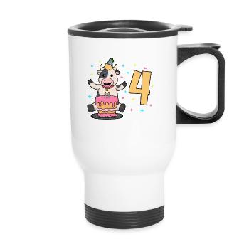 Avec vache - anniversaire des enfants 4 ans - Tasse isotherme avec poignée - blanc - Devant