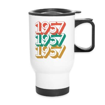 Anniversaire année 1957 / Vintage 1957 / Rétro 57 - Tasse isotherme avec poignée - blanc - Devant