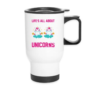 La vie est faite d’arcs-en-ciel et de licorne scintillante - Tasse isotherme avec poignée - blanc - Devant
