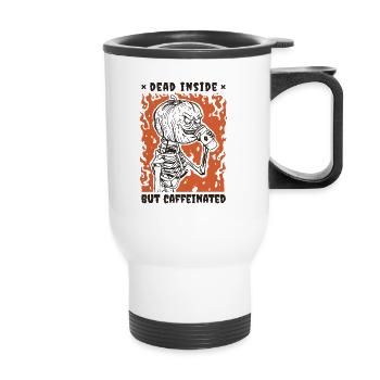 Dead Inside But Caffeinated Halloween Coffee - Thermobecher mit Tragegriff - Weiß - Vorne