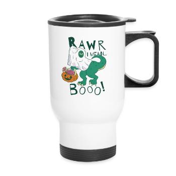 Rawr I Mean Booo! Pumkin Halloween Dinosaur - Thermobecher mit Tragegriff - Weiß - Vorne
