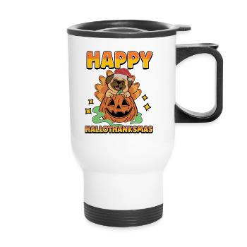 Hallothanksmas Pug Pumkin Halloween Christmas - Thermobecher mit Tragegriff - Weiß - Vorne