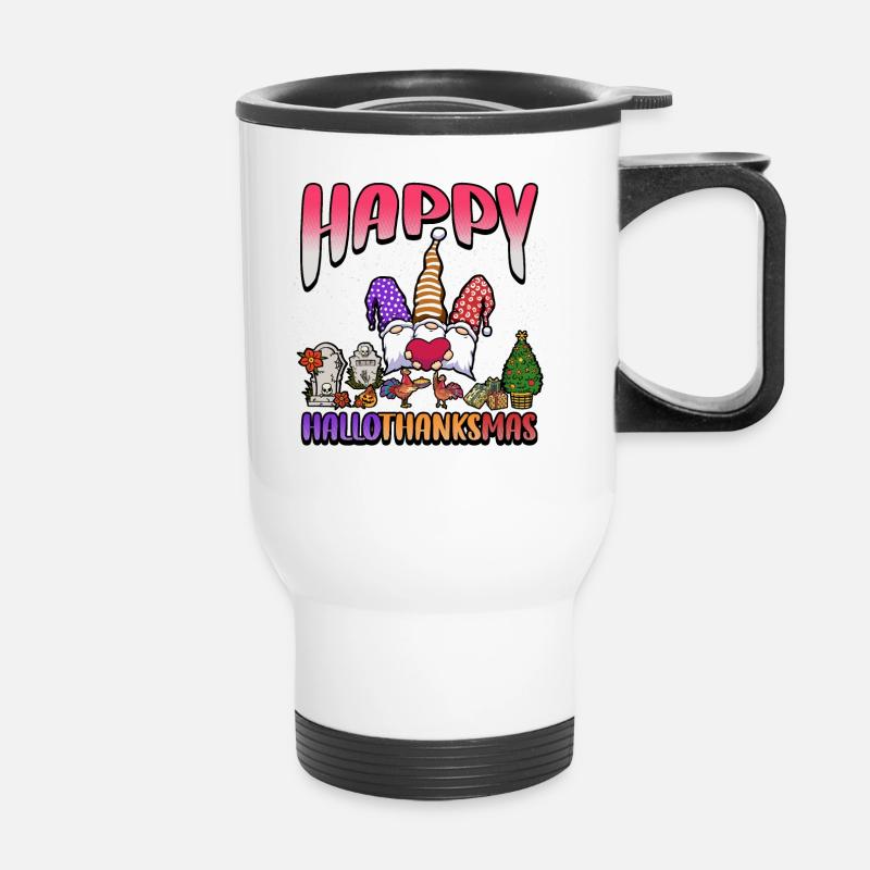 Hallothanksmas Three Gnomes Halloween Christmas - Thermobecher mit Tragegriff - Weiß