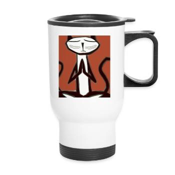 Cat Portrait Meditating Cat Cubism - Thermal mug with handle - white - Front