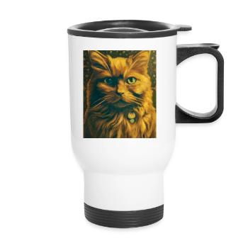 Cat Portrait Gustav Klimt Style Cat - Thermal mug with handle - white - Front