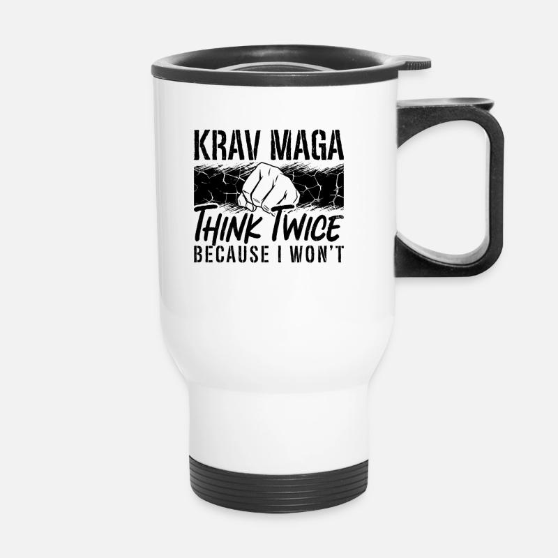 Krav Maga Think Twice Because Close Combat Fighter - Thermal mug with handle - white