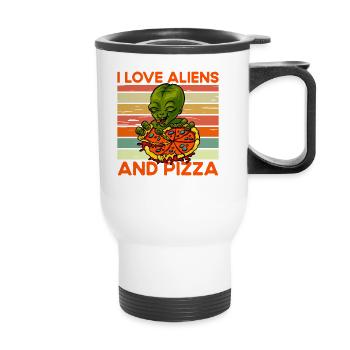 I love Aliens and Pizza - Thermobecher mit Tragegriff - Weiß - Vorne