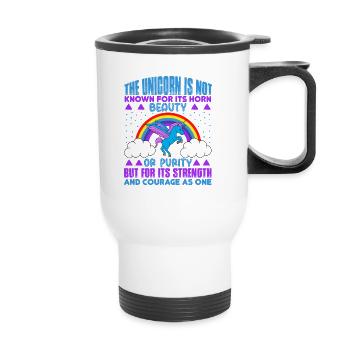 Einhorn The unicorn is not known for beauty - Thermobecher mit Tragegriff - Weiß - Vorne