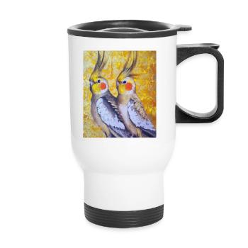 Cockatiel Couple Gustav Klimt Style - Thermal mug with handle - white - Front