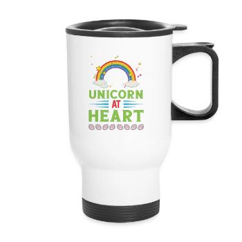 Licorne Einhorn au cœur - Tasse isotherme avec poignée - blanc - Devant
