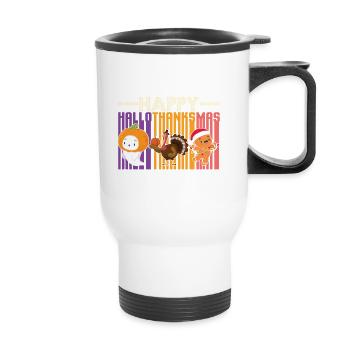 Happy Hello Thanksmas Halloween Thanksgiving Xmas - Thermal mug with handle - white - Front