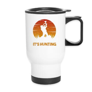 Temps de chasse amusant avec cor de chasse dans la nature - Tasse isotherme avec poignée - blanc - Devant