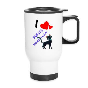 J’aime Pussys plus que les chats. J’aime la chatte - Tasse isotherme avec poignée - blanc - Devant