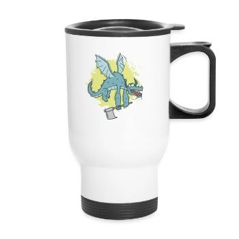 funny dragon with axe cute animal - Thermal mug with handle - white - Front